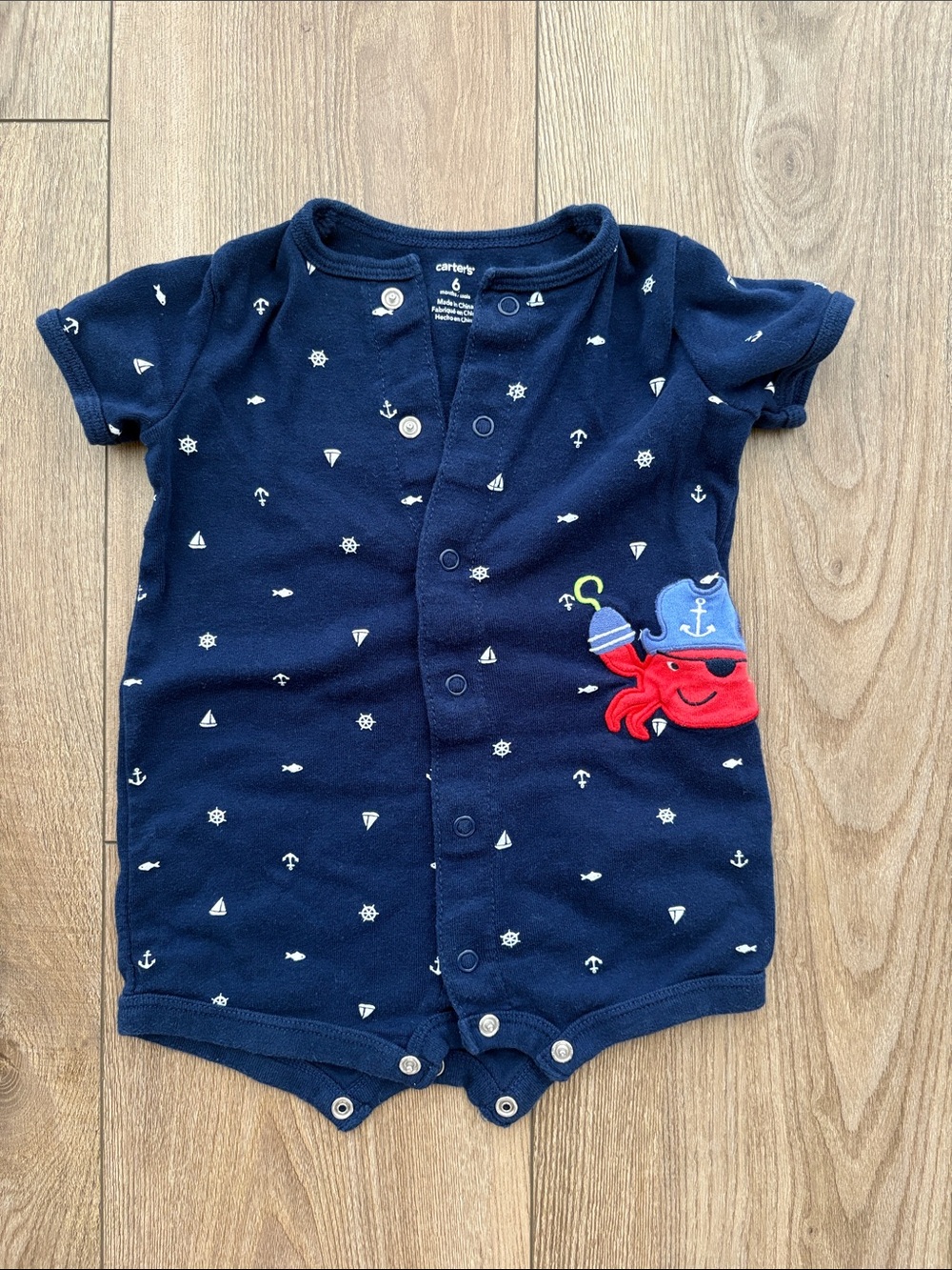 Carter's Navy Short-Sleeve One-Piece with Red Crab Applique